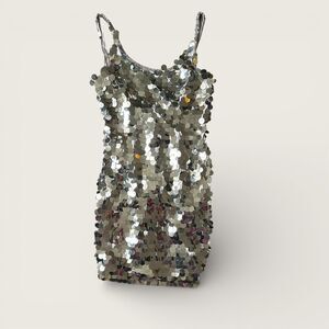 Vintage AJ Bari Petites Sequin Dress Size 6 Silver Cocktail Party Formal